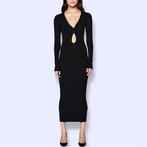 Bardot Black Long Sleeve Keyhole Ribbed Dress